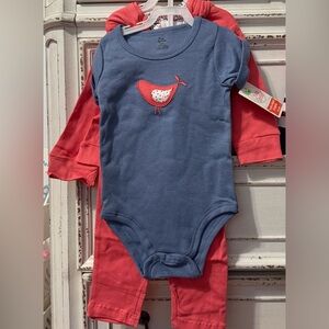 Adorable Blue and Red Bird Bodysuit Set